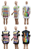 Printed letter velvet Sequin Crew Neck Dress CCY9872