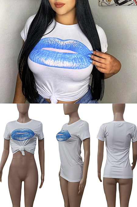 Printed lips short sleeve T-shirt AWL5862