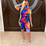 Tie dyed round neck leisure home sports suit (including mask) QZ6088