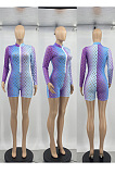 Hole zipper color printed Jumpsuit AD1331