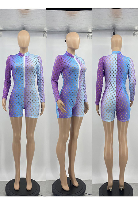 Hole zipper color printed Jumpsuit AD1331