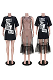 T-shirt letter mesh vest skirt two piece set GL6577