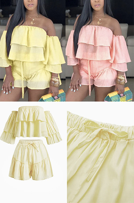 Chiffon sweet short sleeve shorts two piece set AD1371
