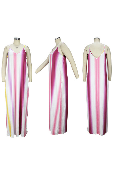 Color printed low cut dress HSY19383