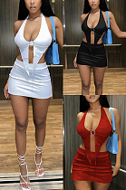 Neck wrap chest skirt two piece set silver LJ217595