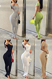 Solid color open back split small horn Jumpsuit GL6583
