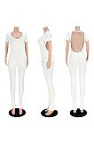 Solid color open back split small horn Jumpsuit GL6583