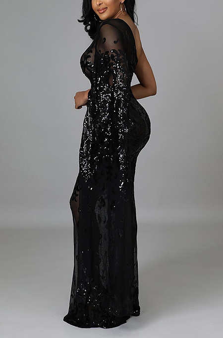 Perspective Beaded one shoulder dress without underwear CCY9571