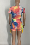 Super elastic pineapple cloth Yoga sport Pleated Shorts tie dye suit XQ1113
