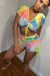 Super elastic pineapple cloth Yoga sport Pleated Shorts tie dye suit XQ1113