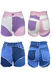 High stretch color blocking medium waist denim shorts MGN6682