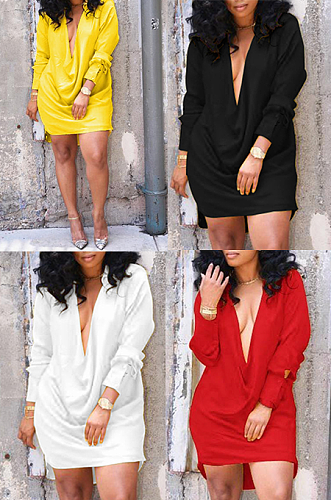 Plunge Neck Shirt Dress