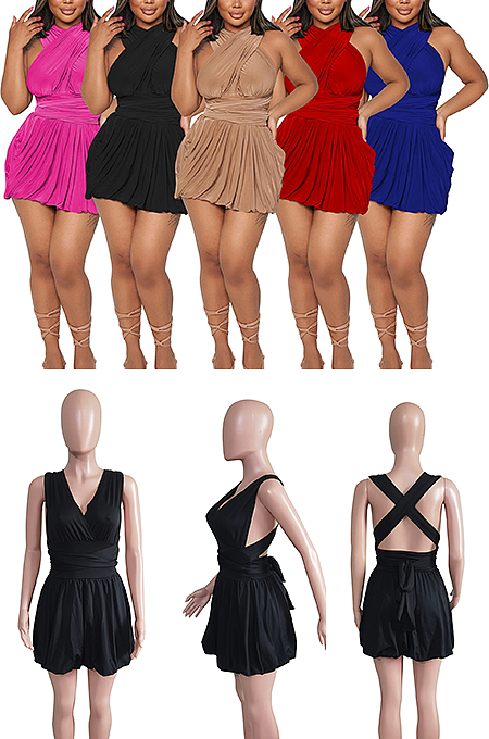 Open Back Criss-Cross Flared Dress