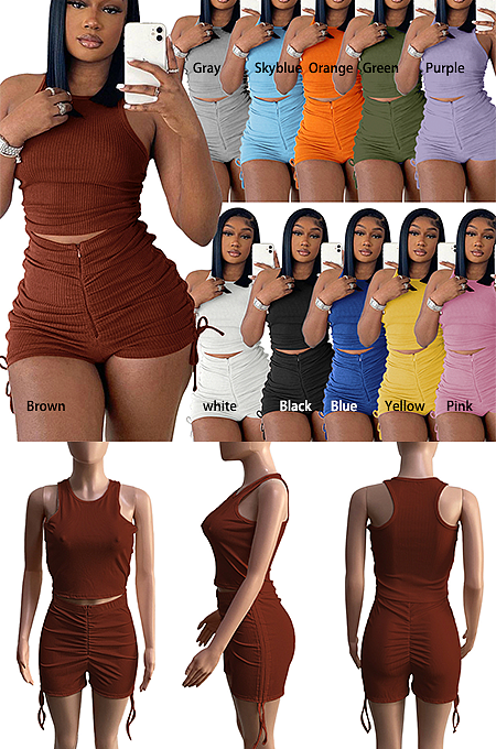 Tank Zipper Up Shorts Set