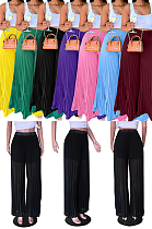 Casual Romantic Simplee Polyester Pleated Mid Waist Wide Leg Pants D8486