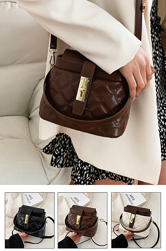 Vintage Design Color Blocking Plaid Pattern Shoulder Handle Bag
