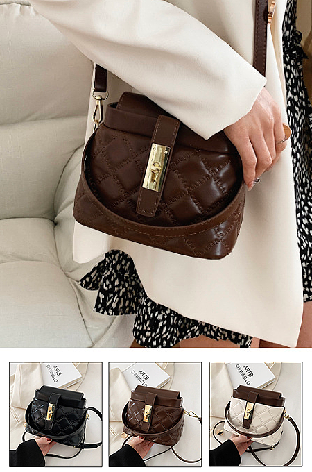 Vintage Design Color Blocking Plaid Pattern Shoulder Handle Bag