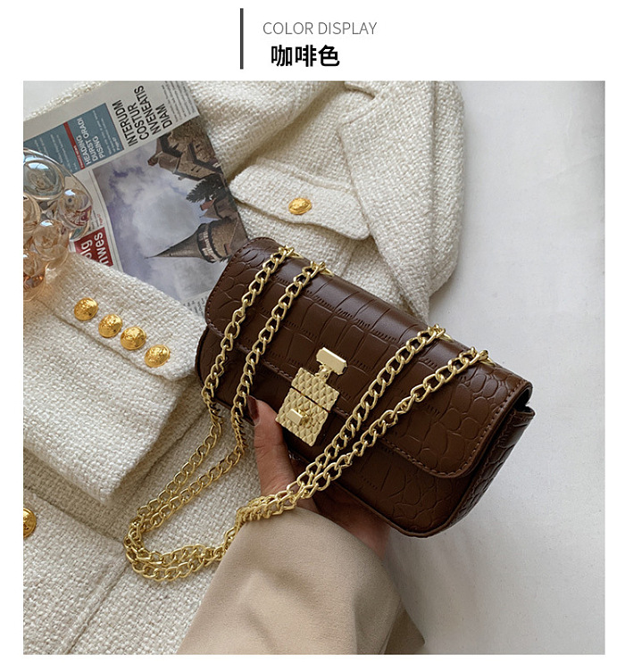 Vintage Chain Clamshell Design Crocodile Pattern Color Blocking Crossbody Bag