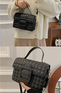 Flap Buckle Design Plaid Stitching Solid Color PU Crossbody Bag
