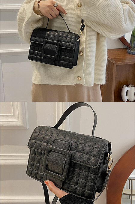 Flap Buckle Design Plaid Stitching Solid Color PU Crossbody Bag