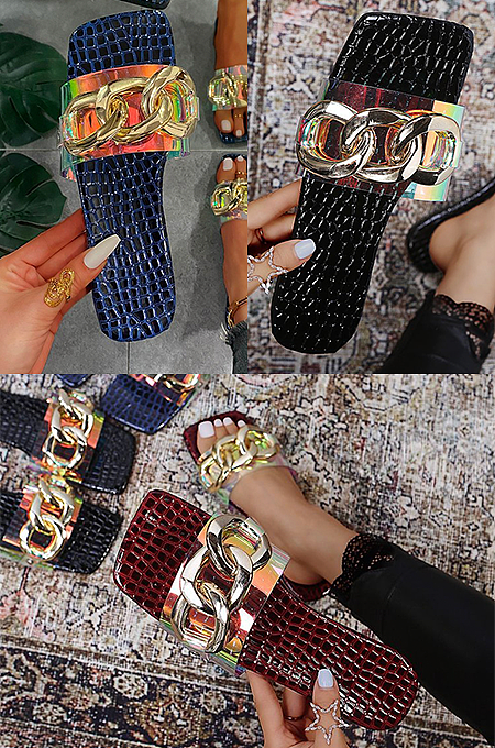 Crocodile Pattern Metal Decoration Slippers