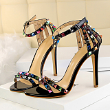 11cm High Heels Rivets Studded Sandals Ankle Buckle Strap Stiletto Shoes