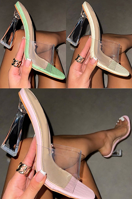 Transparent Upper Thick Heel Fashion Slippers