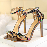 11cm High Heels Rivets Studded Sandals Ankle Buckle Strap Stiletto Shoes