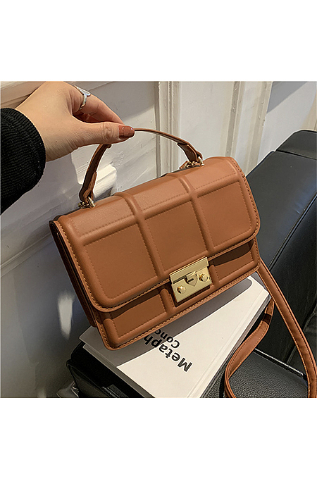 Vintage Clamshell Design Plaid Pattern Solid Color Shoulder Handle Bag