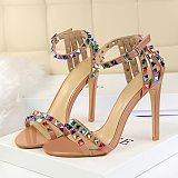 11cm High Heels Rivets Studded Sandals Ankle Buckle Strap Stiletto Shoes
