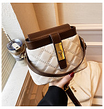Vintage Design Color Blocking Plaid Pattern Shoulder Handle Bag