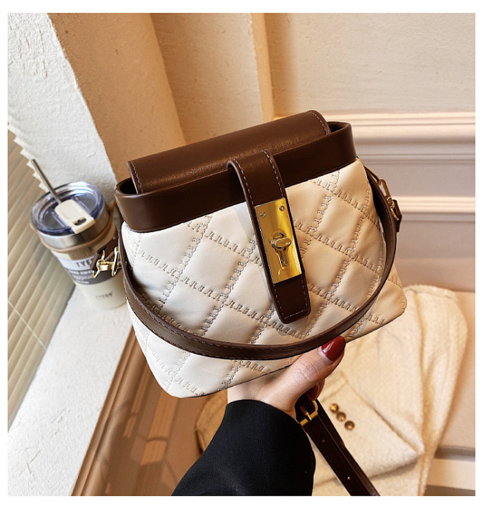 Vintage Design Color Blocking Plaid Pattern Shoulder Handle Bag