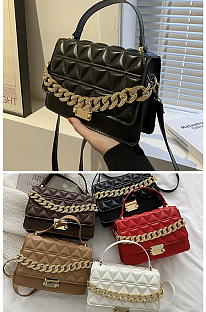  Rhombus Embossing Solid Color PU Crossbody Bag
