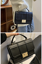Vintage Clamshell Design Plaid Pattern Solid Color Shoulder Handle Bag