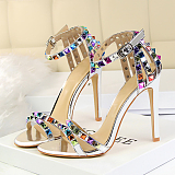 11cm High Heels Rivets Studded Sandals Ankle Buckle Strap Stiletto Shoes