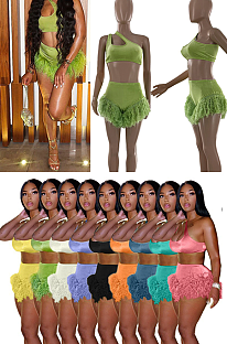 Halter Crop Top and Tassel Hem Shorts Set