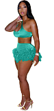 Halter Crop Top and Tassel Hem Shorts Set
