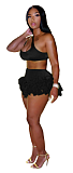 Halter Crop Top and Tassel Hem Shorts Set