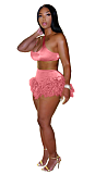 Halter Crop Top and Tassel Hem Shorts Set