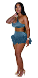Halter Crop Top and Tassel Hem Shorts Set