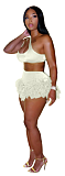 Halter Crop Top and Tassel Hem Shorts Set