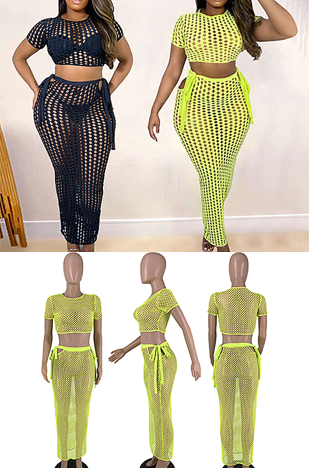 Hollow Out Crop Top and Skirt Set