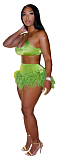 Halter Crop Top and Tassel Hem Shorts Set