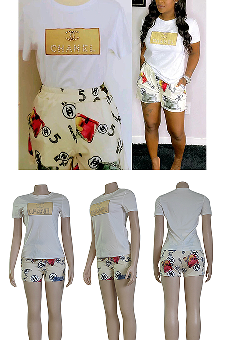 Rihnstone BeadedShorts Set