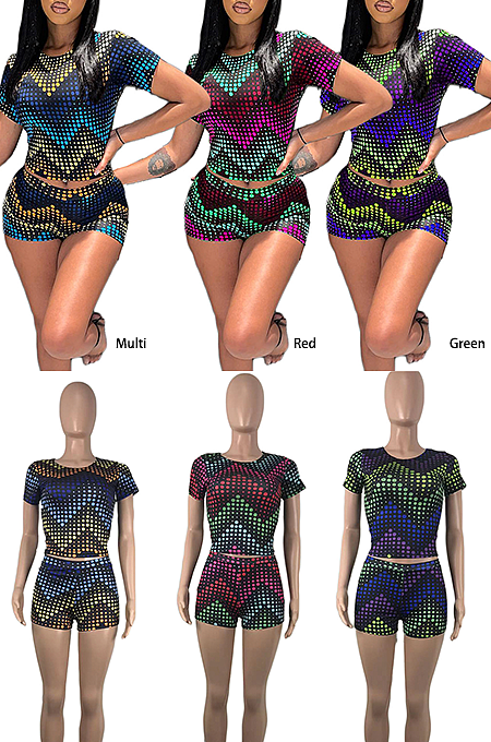 Contrast Printed Shorts Set