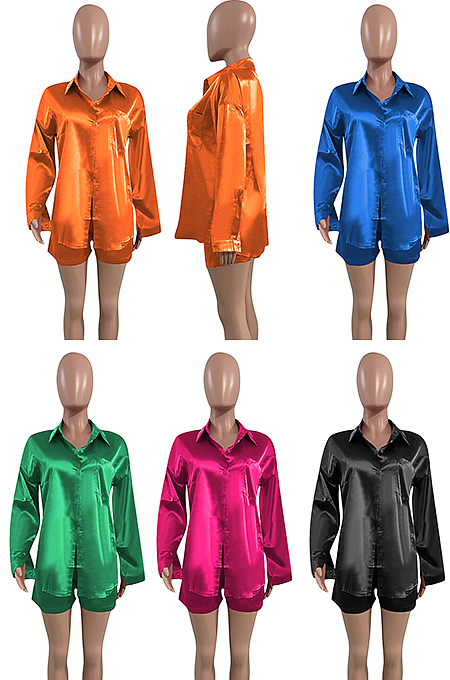Long Sleeve Shirt Top & Shorts Set