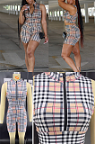 Plaid Off Should Ziper Shorts Set