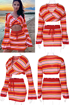 Knitted Layered Top & Self-tied Skirt Set