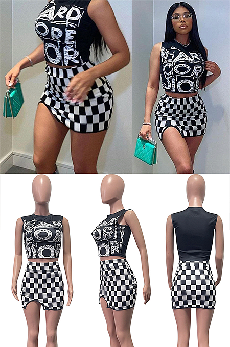 WHOLESALE |Printed White&Black Skirt Set