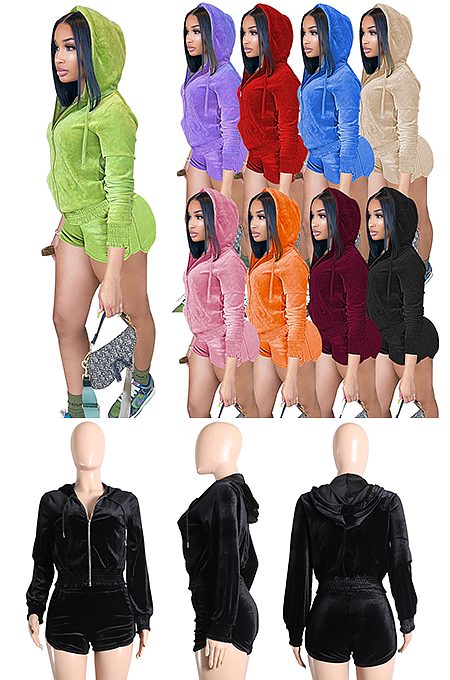 S22 Long Sleeve Hoodie Top & Shorts Set
